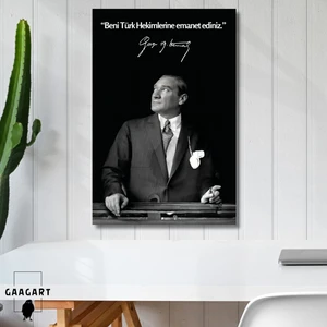 Tekli Dikey Kanvas Makam Panosu Atatürk Sözleri Beni Türk Hekimlerine Emanet Ediniz.