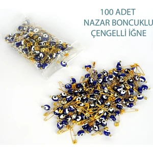 Oval Nazar Boncuklu Sarı Çengelli Iğne 100 Adet