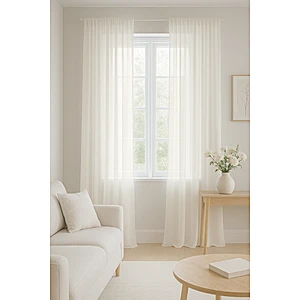 Düz Pilesiz Keten Ekru Tül Perde
