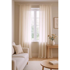 Düz Pilesiz Keten Krem Tül Perde