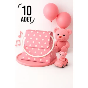 Bymeyla 10 Adet Konsept Özel Tasarım Pembe Puantiyeli Desenli Hediye Kutusu Çanta Boş Karton Hediye Paketi Hediyelik