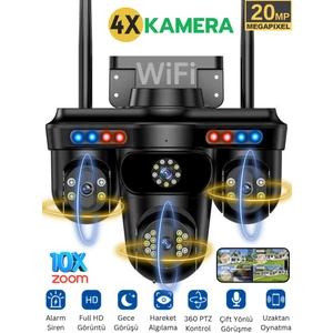 SNR3 WİFİ 4 Kameralı Güvenlik Kamerası 20MP 3 Motor PTZ Hareketli Sesli Gece Görüşlü Akıllı Kamera