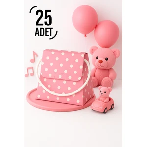 Bymeyla 25 Adet Konsept Özel Tasarım Pembe Puantiyeli Desenli Hediye Kutusu Çanta Boş Karton Hediye Paketi Hediyelik