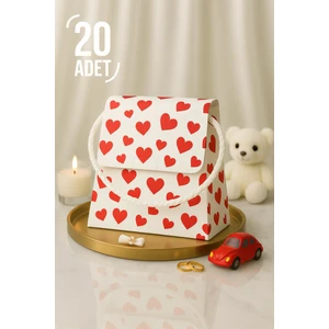 Bymeyla 20 Adet Konsept Özel Tasarım Kırmızı Kalp Desenli Hediye Kutusu Çanta Boş Karton Hediye Paketi Hediyelik