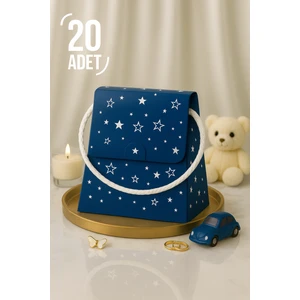 Bymeyla 20 Adet Konsept Özel Tasarım Mavi Yıldız Desenli Hediye Kutusu Çanta Boş Karton Hediye Paketi Hediyelik