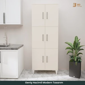 B3CONCEPT Geniş Hacimli 6 Kapaklı 6 Raflı Çok Amaçlı - Kolay Kurulum - Mutfak Balkon Banyo Erzak Kiler Dolabı