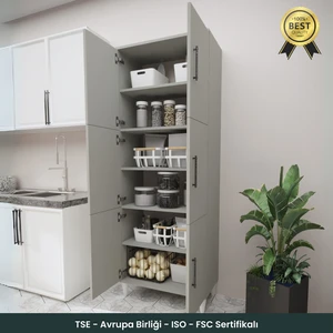 B3CONCEPT Geniş Hacimli 6 Kapaklı 6 Raflı Çok Amaçlı - Kolay Kurulum - Mutfak Balkon Banyo Erzak Kiler Dolabı