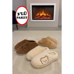 3'lü Paket Fluffy Kapalı Kadın Terlik Ev Terliği