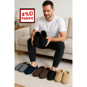 3'lü Paket Velvet Erkek Terlik Ev Terliği Kışlık Yumuşak Tabanlı