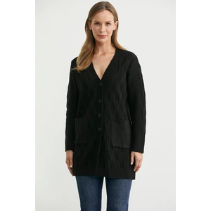 Cepli Uzun Yünlü Triko Hırka - Siyah