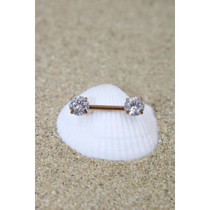 Piercing Nipple Meme Ucu Piercing Cerrahi Çelik Zirkon Taşlı Rose Renk Taş Çapı 6 mm