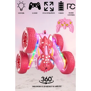 Uzaktan Kumandalı Araba 4x4 Akrobatik LED Işıklı Sarj Edilebilir 2.4ghz Pembe