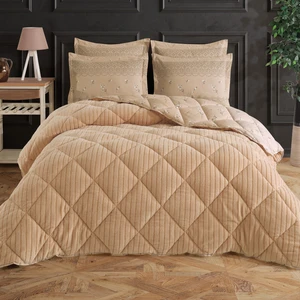 King Size (Battal Boy) Striped Jakarlı Wellsoft Yorgan + 2 Volanlı Yastık Kılıfı