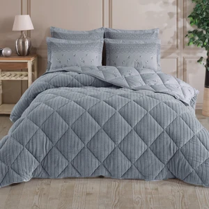 King Size (Battal Boy) Striped Jakarlı Wellsoft Yorgan + 2 Volanlı Yastık Kılıfı