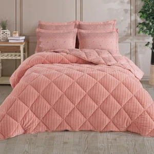 King Size (Battal Boy) Striped Jakarlı Wellsoft Yorgan + 2 Volanlı Yastık Kılıfı