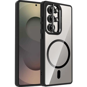 Galaxy S25 Ultra Kılıf Standlı ve Kamera Lens Hediyeli M-Safe Şarj Özellikli Iksp Etro Kapak - Siyah