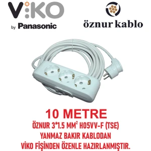 3lü 10 Metre Öznur Kablo 3*1,5 Bakır Kablodan Yanmaz Kaliteli Uzun Ömürlü
