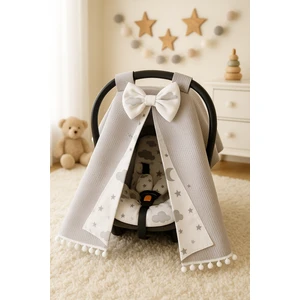 Beygebaby Gri Bulutlu %100 Pamuk Müslin Kumaştan Çok Amaçlı Pamuk Puset Örtüsü & Minderi (2li Takım)