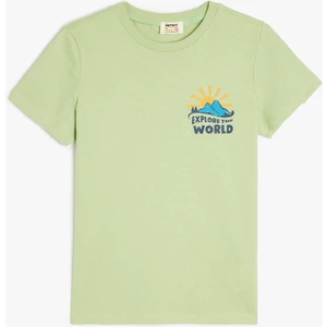 Baskılı Bisiklet Yaka Kısa Kollu Pamuklu Tişört