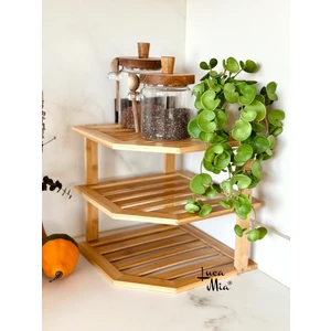 3 Katlı Bambu Köşe Rafı 25X25 cm
