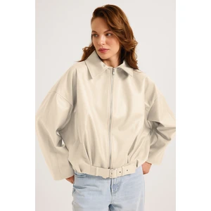 Kadın Yeni Sezon Oversize Bomber Deri Ceket