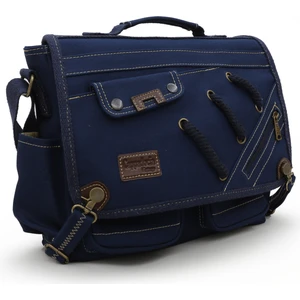Cappadocia Vintage 4017 Lacivert 14" Laptop Kanvas Postacı Okul Çantası Unisex Kilitli Çok Cepli Omuz Askılı