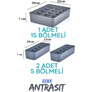Almital Mobilya Aksesuarlari Orgaset 3'lü Düzenleyici Antrasit,  Mutfak, Banyo, Ofis, Yatak Odası, Makyaj Masası Organizer Set