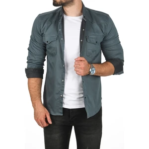 Slim Fit Pamuklu Cepli Kot Gömlek Çıtçıtlı Uzun Kollu Spor Gömlek 2502503