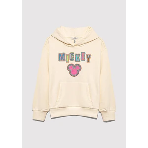 Mickey Baskılı Kapüşonlu Bej Sweatshirt 7S10141-70072