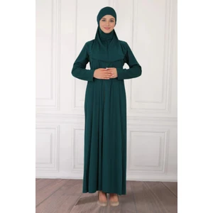 Fermuarlı Tek Parça Kaymaz Başörtülü Pratik Namaz Elbisesi