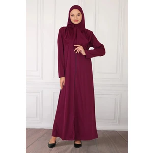 Fermuarlı Tek Parça Kaymaz Başörtülü Pratik Namaz Elbisesi