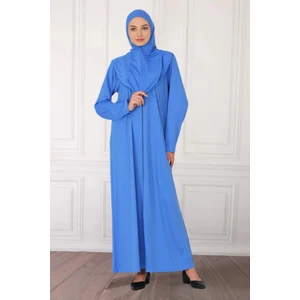Fermuarlı Tek Parça Kaymaz Başörtülü Pratik Namaz Elbisesi