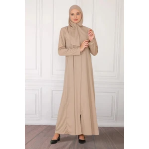 Fermuarlı Tek Parça Kaymaz Başörtülü Pratik Namaz Elbisesi