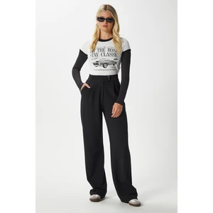 Likra Serisi Move Çift Düğmeli Esnek Siyah Palazzo Pantolon