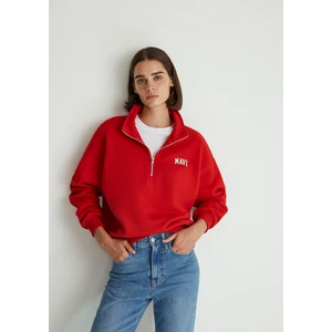 Mavi Logo Baskılı Yarı Fermuarlı Kırmızı Sweatshirt 1S10179-86417