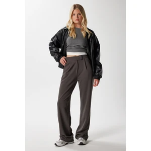 Likra Serisi Move Çift Düğmeli Esnek Antrasit Palazzo Pantolon