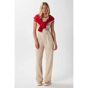 Likra Serisi Move Çift Düğmeli Esnek Açık Bej Palazzo Pantolon