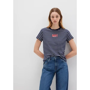 Mavi Logo Baskılı Çizgili Lacivert Tişört 1613562-88030