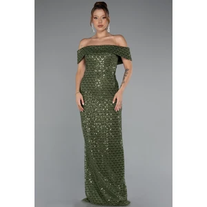 Kayık Yaka Boncuklu Uzun Abiye Elbise ABU5186