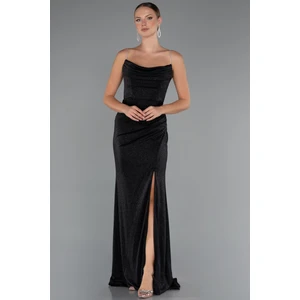 Göğüs Drapeli Bacak Dekolteli Uzun Simli Abiye ABU5245