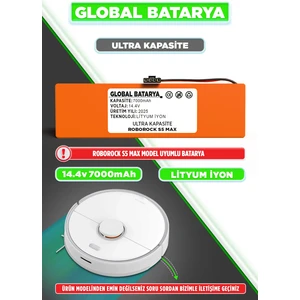 Global Batarya Roborock S5 Max Uyumlu Akıllı Robot Süpürge Bataryası 14.4V 7000MAH Li-Ion Pil (Ultra Kapasite)