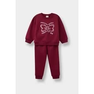 Kız Bebek 2'li Takım İçi Yumuşak Tüylü Baskılı Sweatshirt Eşofman Altı