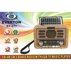 Rt-671 Bluetooth Fm-Usb-Tf-Aux Şarjlı Solar Nostaljik Radyo Güneş Panelli