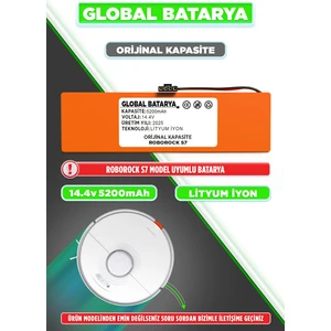 Global Batarya Roborock S7 Uyumlu Akıllı Robot Süpürge Bataryası 14.4V 5200MAH Pil ( Orijinal Kapasite)