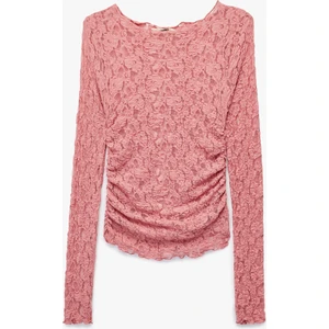 Yarı Transparan Uzun Kollu Kayık Yaka Dantel Bluz