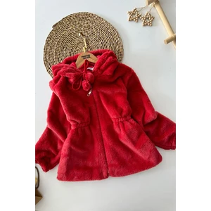 Miniğimin Cicileri Pelüş Kız Çocuk Kapüşonlu Kız Çocuk Mont - Bordo