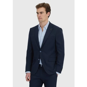 Koyu Lacivert Çizgili Modern Fit Yün Karışımlı Takım Elbise