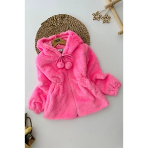 Miniğimin Cicileri Pelüş Kız Çocuk Kapüşonlu Kız Çocuk Mont - Pembe
