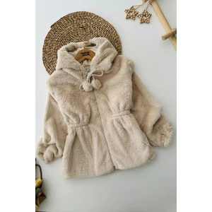 Miniğimin Cicileri Pelüş Kız Çocuk Kapüşonlu Kız Çocuk Mont - Bej