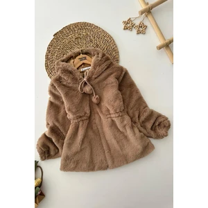 Miniğimin Cicileri Pelüş Kız Çocuk Kapüşonlu Kız Çocuk Mont - Vizon